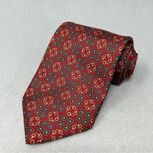 Vintage St Michael From Marks & Spencer Silk Red Chain And Square Patterned Tie